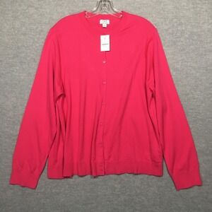 NWT J Crew Classic Cardigan 2X Hot Pink Cotton Crew Neck  Spring 2025 Collection